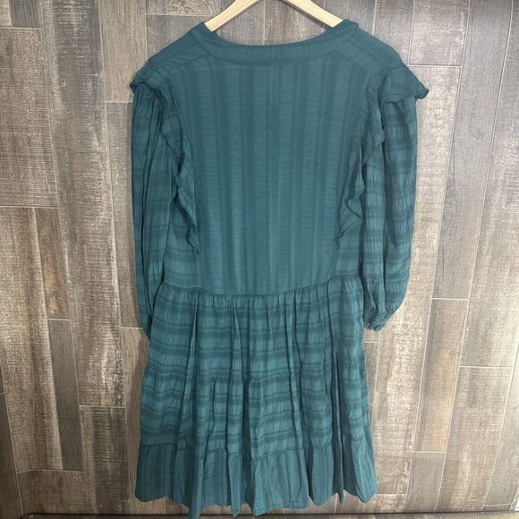 Amadi Anthropologie‎ Dress Small Green Rossi Tunic Ruffled Ruched Boho - Picture 3 of 10